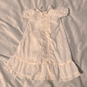Suzanne gibson baby doll christening dress eyelet fabric lace trim pink ribbon
